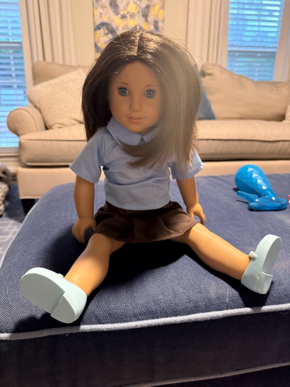 American Girl Chrissa Doll in Blue Top and Brown Skirt with Light Blue Shoes